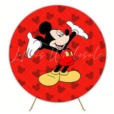 Cartoon Red Mickey Mouse Round Birthday Party Backdrop For Boys